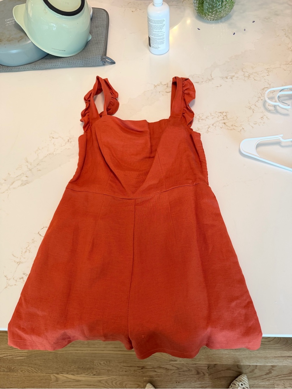 Burnt Orange Ruffle Strap Romper